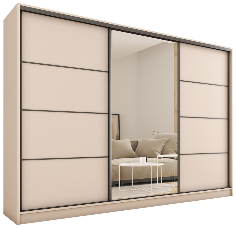 Duża szafa przesuwna z lustrem do sypialni 250 cm LOFT beż piaskowy