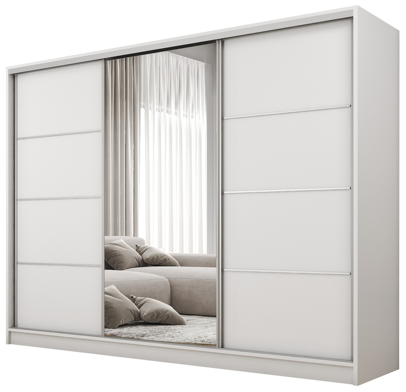 Szafa przesuwna z lustrem biała 250 cm BEST do sypialni