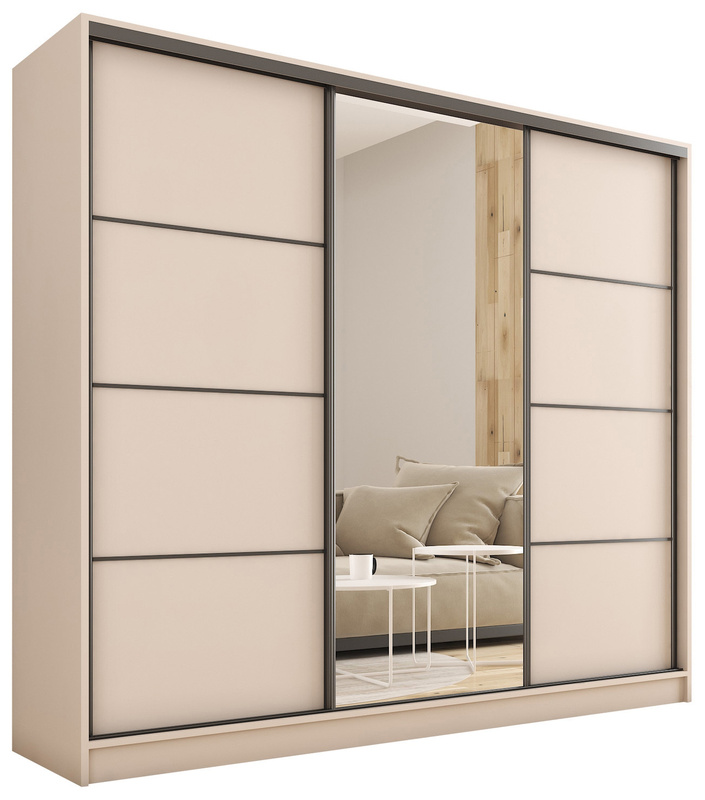Duża szafa przesuwna z lustrem do sypialni 200 cm LOFT beż piaskowy