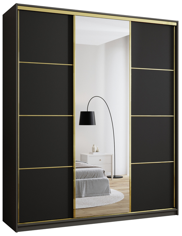Czarna szafa przesuwna z lustrem 200 cm GOLD NEW MAX