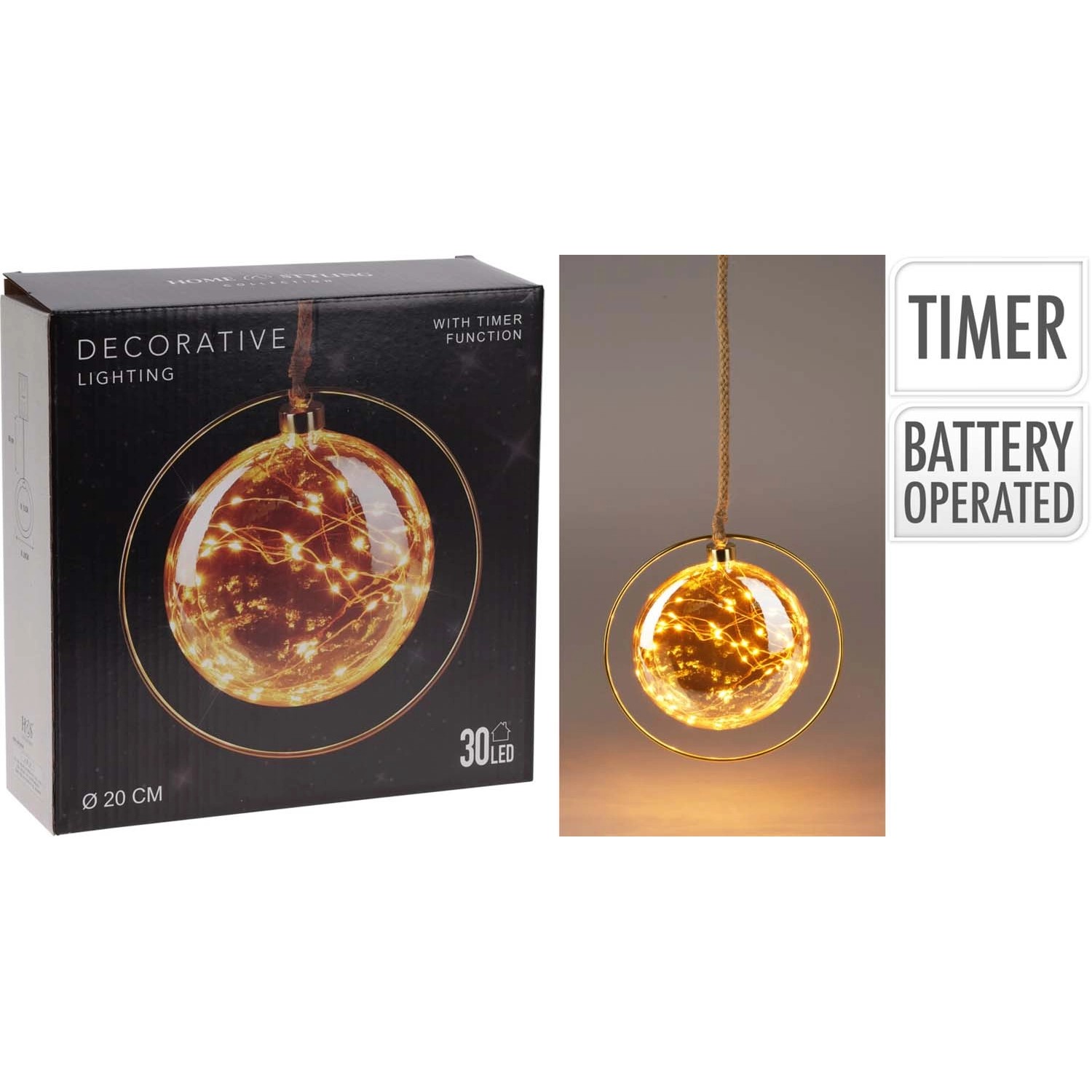 Dekoracja wisząca Kula LED śr. 15 cm timer