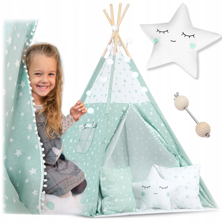 Tipi miętowe z poduszkami + girlanda AL