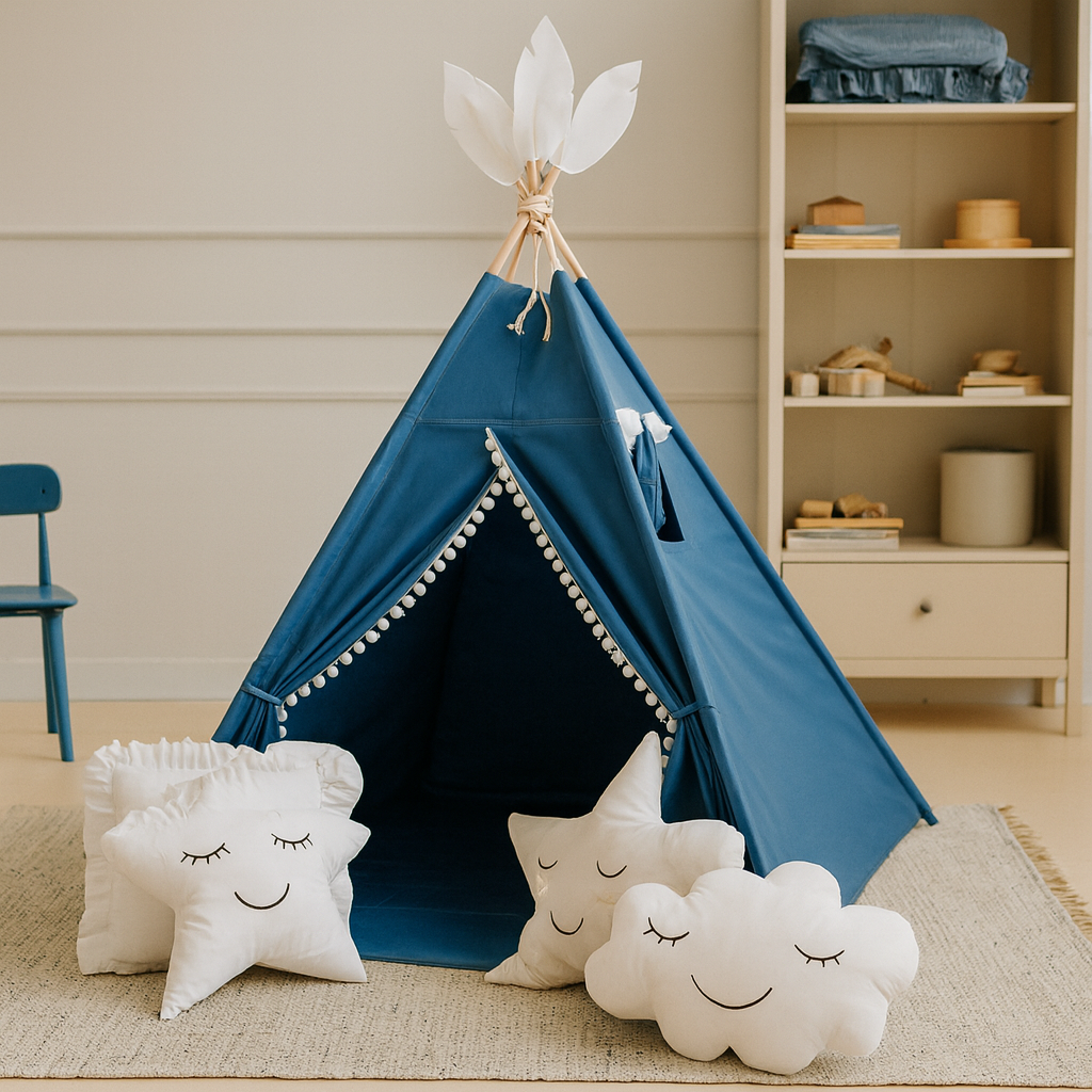 Namiot tipi jeans Wigwam z pomponami BR