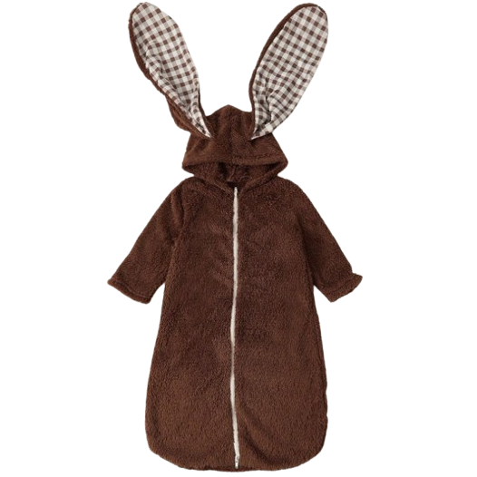 Śpiworek miękki pluszowy do spania z uszami królika brąz Rozmiar do Wyboru NS - 3-6m