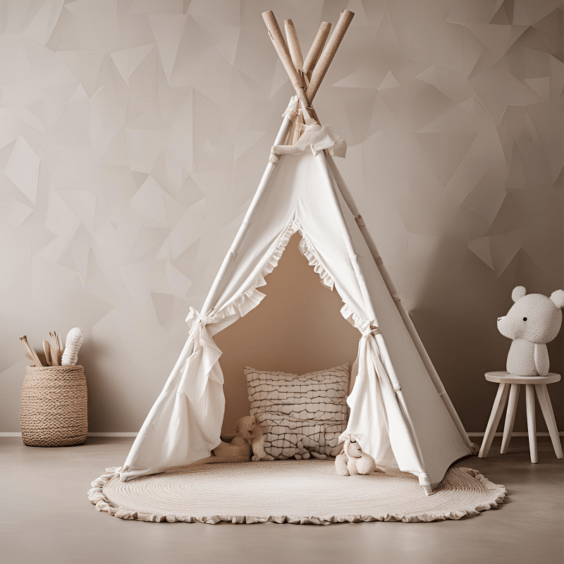 Namiot tipi biały z falbankami i matą