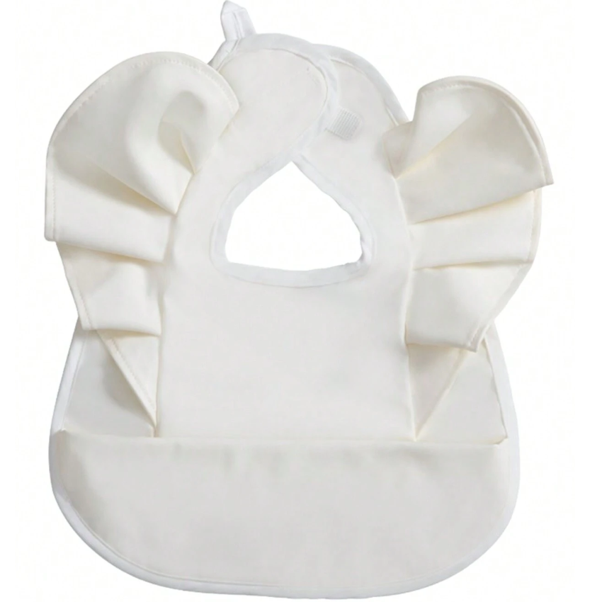 Wodoodporny śliniak dla dziecki z falbanką i kieszonką biały NS