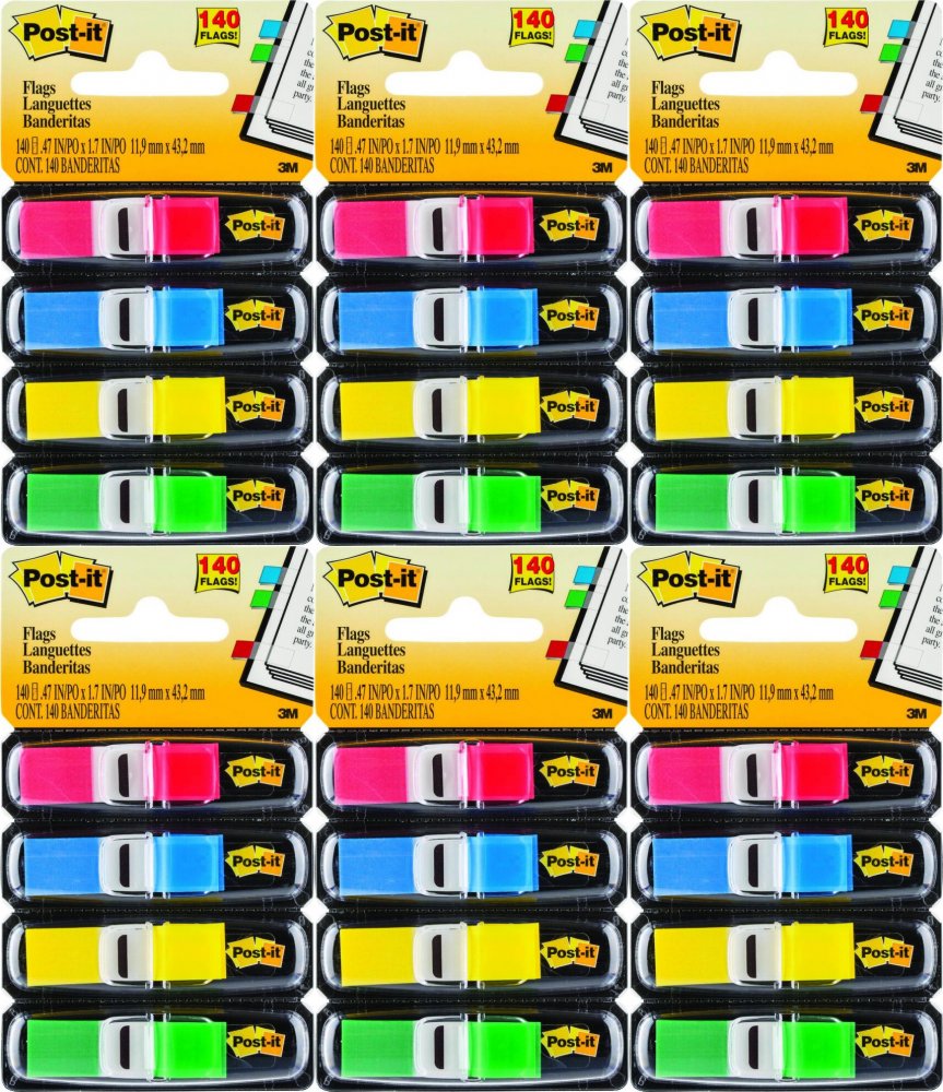 6x Zakładki samoprzylepne Post-it, indeksujące, 12x43mm, 4x35 sztuk, mix kolorów