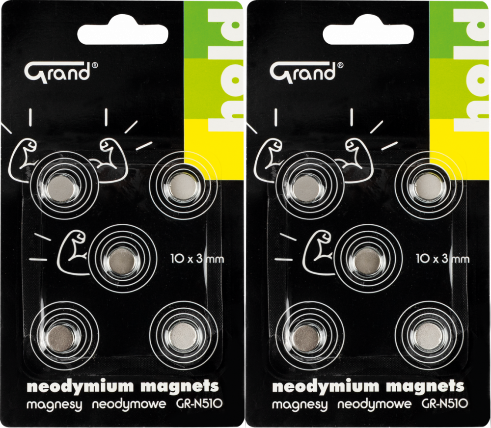 2x Magnesy neodymowe Grand GR-N510, 10mm, 5 sztuk, srebrny