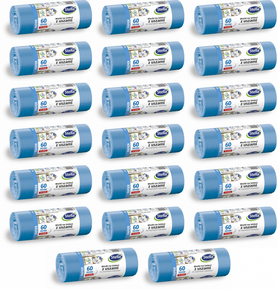 20x Worki na śmieci Stella, na papier, ekologiczne, 60l, 14 sztuk, niebieski
