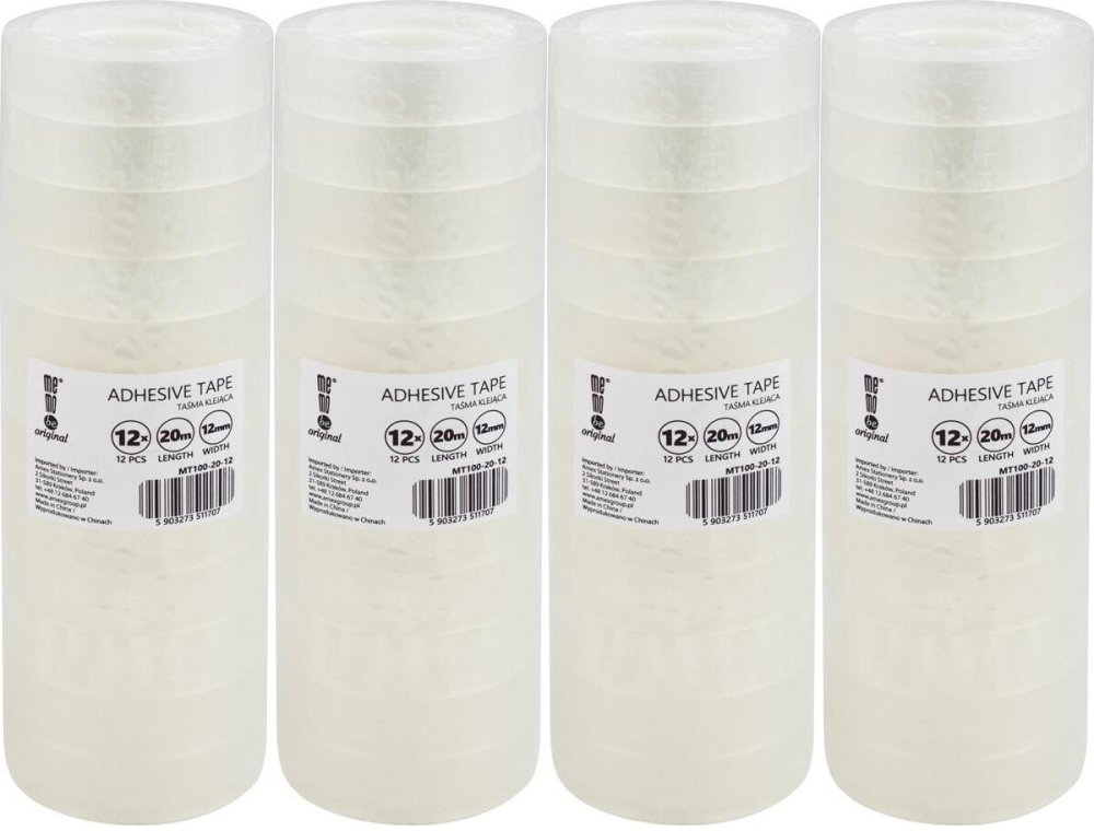 4x Taśma klejąca MemoBe 12mmx20m, 12 sztuk, przezroczysty