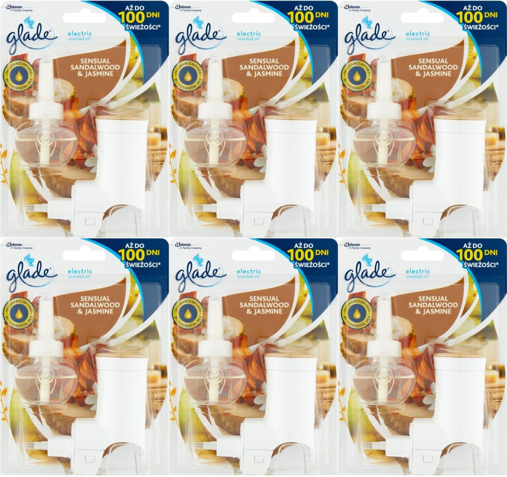 6x Odświeżacz elektryczny Glade by Brise, Drzewo Sandałowe i Jaśmin, urządzenie + wkład 20ml