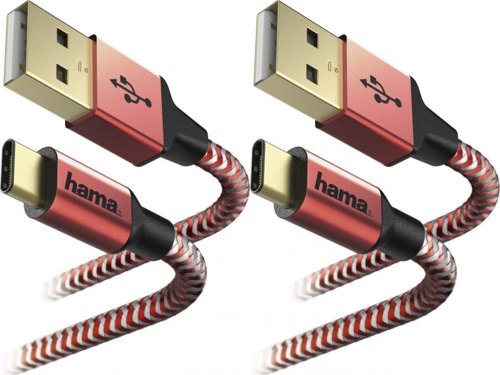 2x Kabel ładujący Hama Reflected USB Type-C - USB-A, 1.5m, czerwony