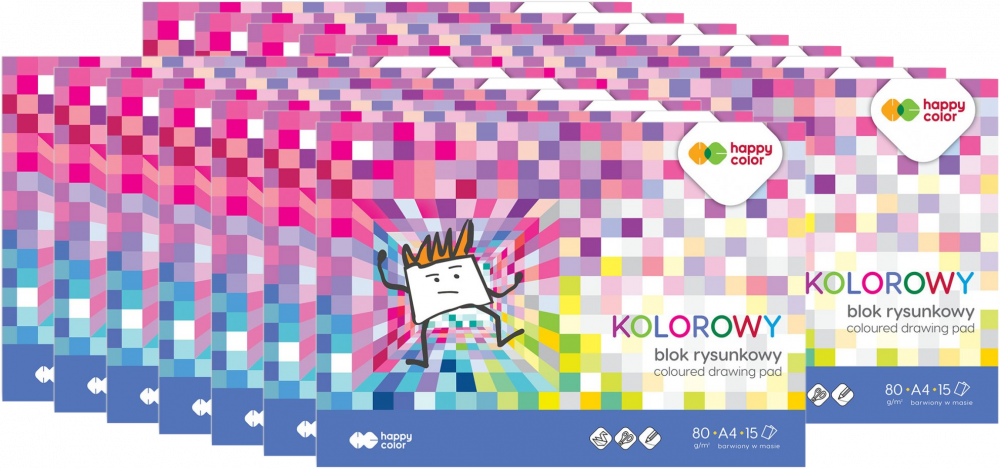 15x Blok rysunkowy kolorowy Happy Color, A4, 15 kartek, mix kolorów