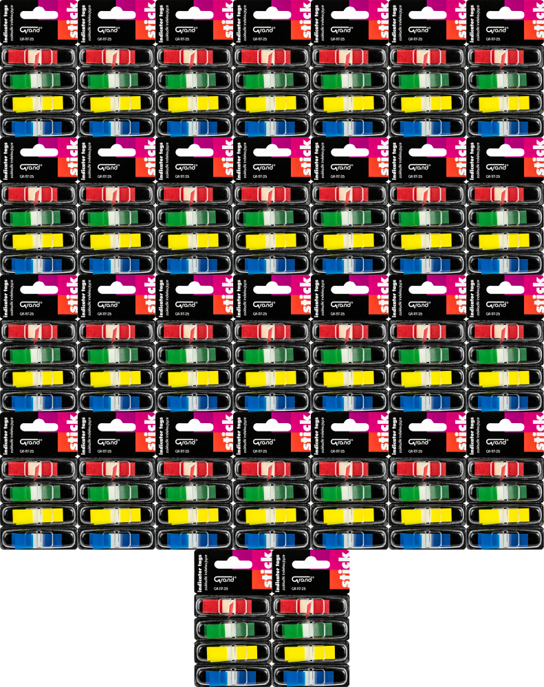 100x Zakładki samoprzylepne Grand ZZ GR-117-25, indeksujące, w podajniku, 45x12 mm, 4x25sztuk, mix kolorów