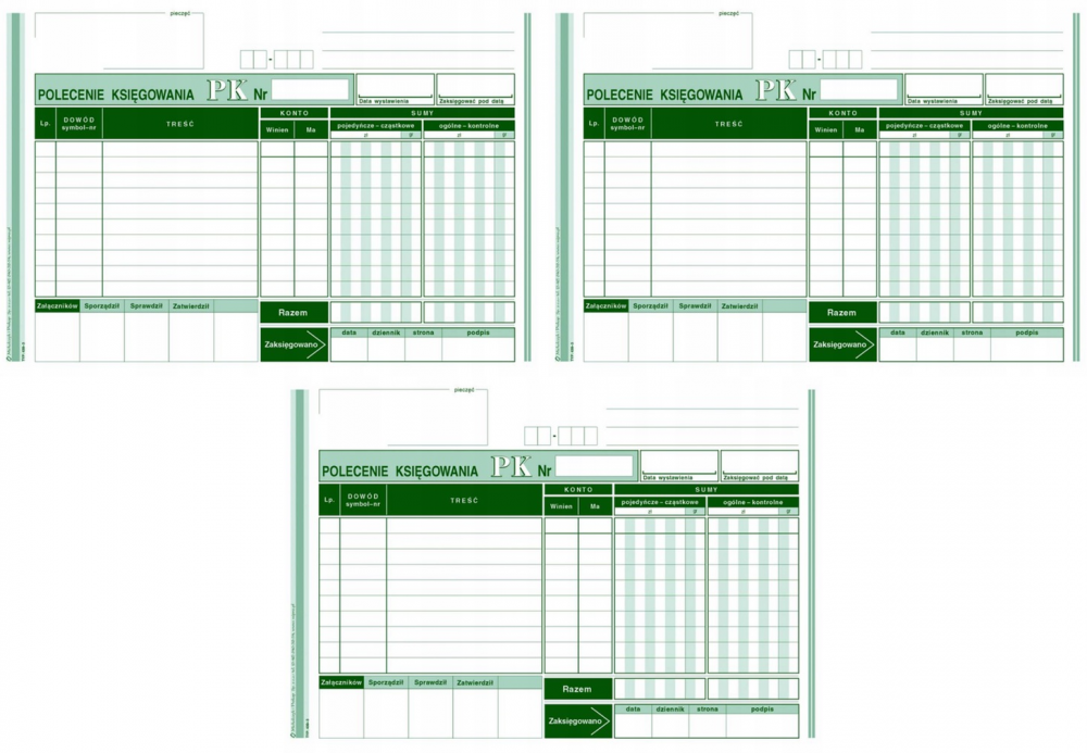 3x Druk akcydensowy Polecenie księgowania MiP 439-3, A5, offsetowy, 80k