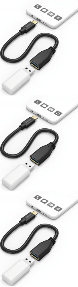 3x Kabel przejściowy Hama, OTG, USB 3.0 A, USB Type-C, wtyk, 15cm, czarny