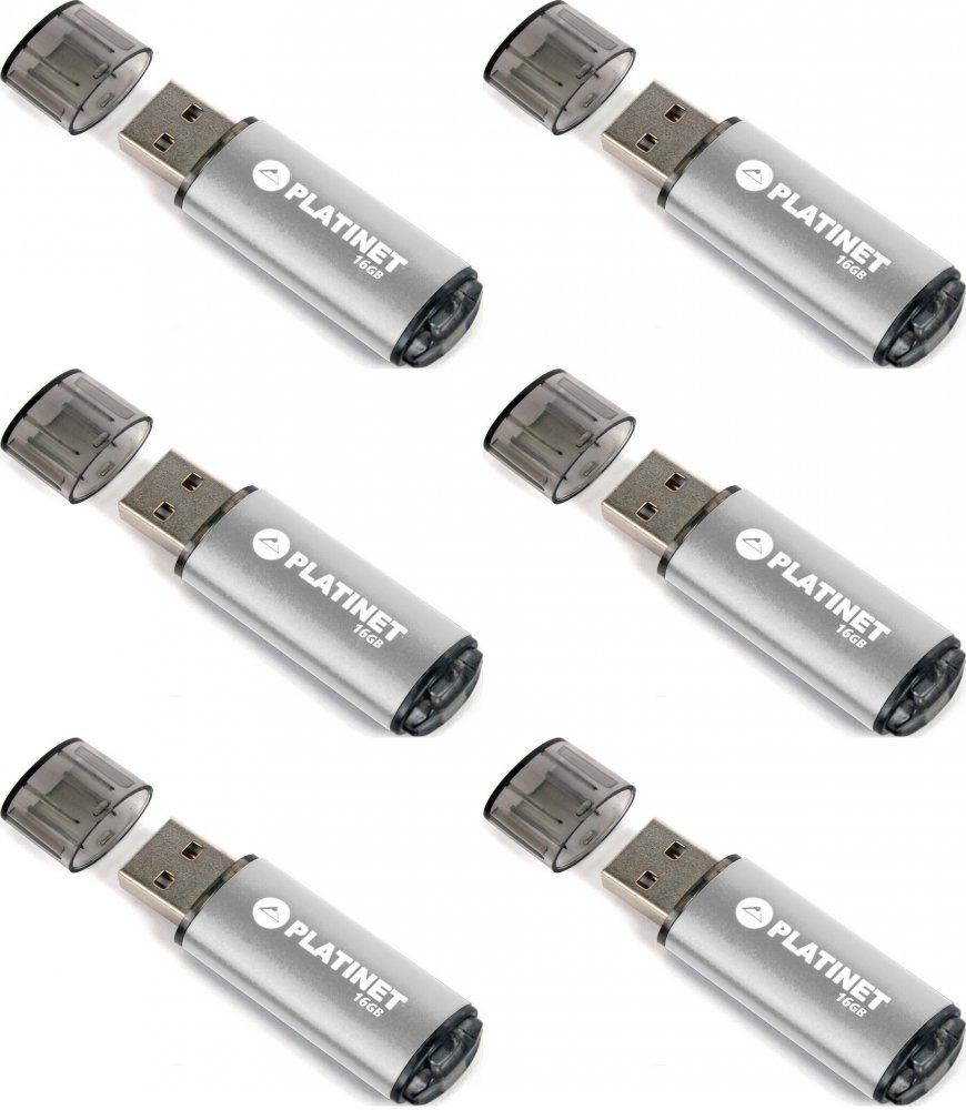 6x Pendrive aluminiowy Platinet X-Depo, 16GB, USB 2.0, srebrny