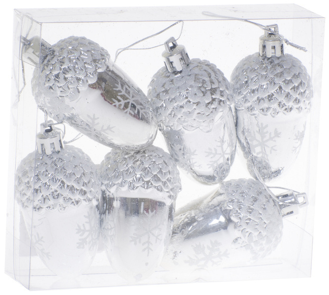 Bombki Żołędzie srebrne 6 sztuk 7cm