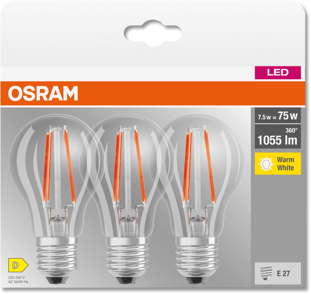 Osram LED Lamps żarówki LED Multipack 3x7,5 W 2700 K E27