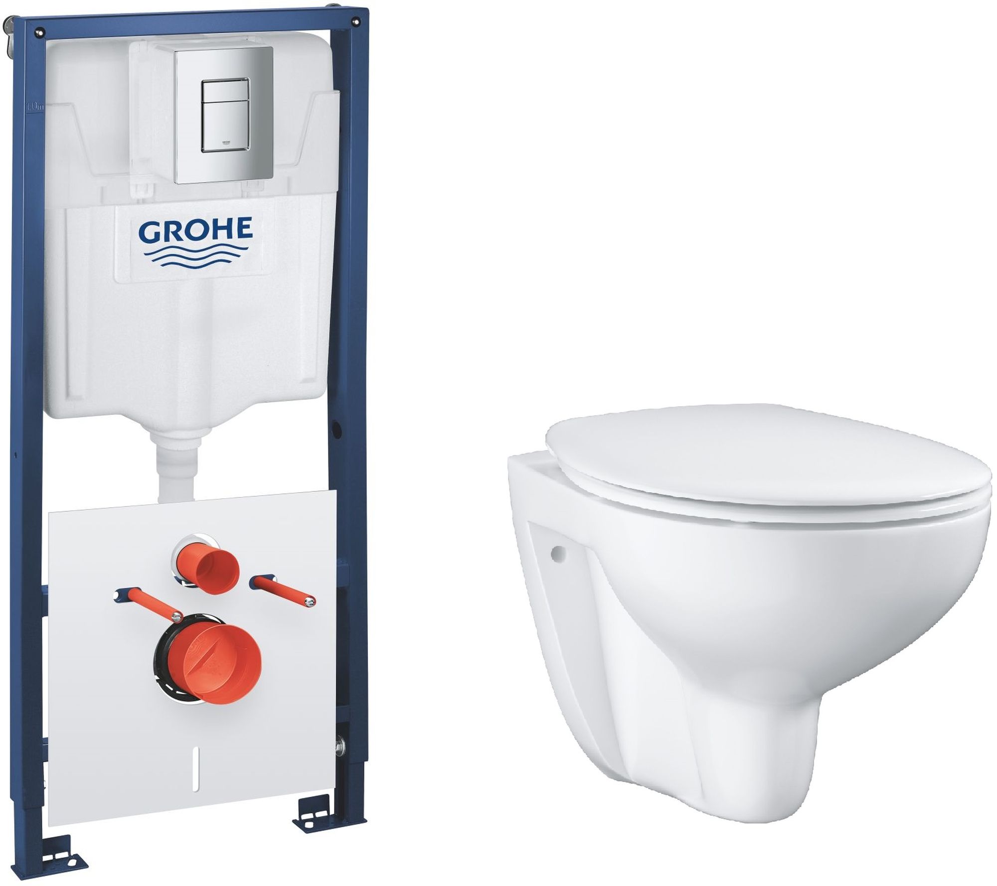 Zestaw Grohe Solido stelaż podtynkowy WC z przyciskiem Even chrom i miska WC Bau Ceramic wisząca z deską wolnoopadającą (39930000, ... - Wysyłka w 24h