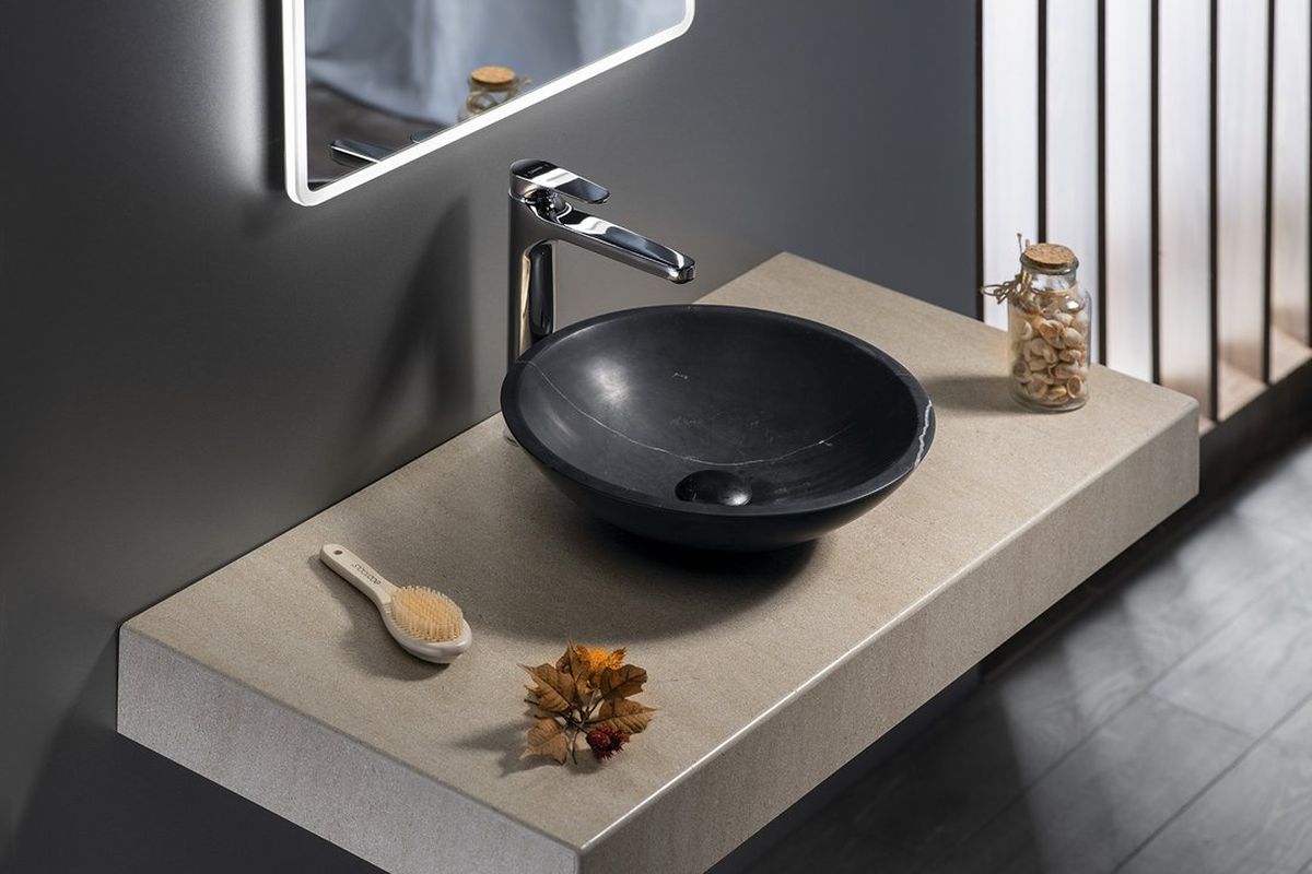 Sapho Blok umywalka 40 cm nablatowa okrągła czarny Marquin mat 2401-35