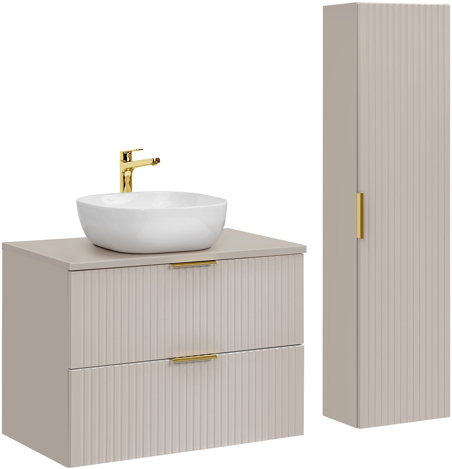 Zestaw Comad Adel Cashmere szafka z blatem 80 cm wisząca i boczna wysoka kaszmir z umywalką Smile biały połysk SET-ADC B CASHMERE 80CM ... - Wysyłka w