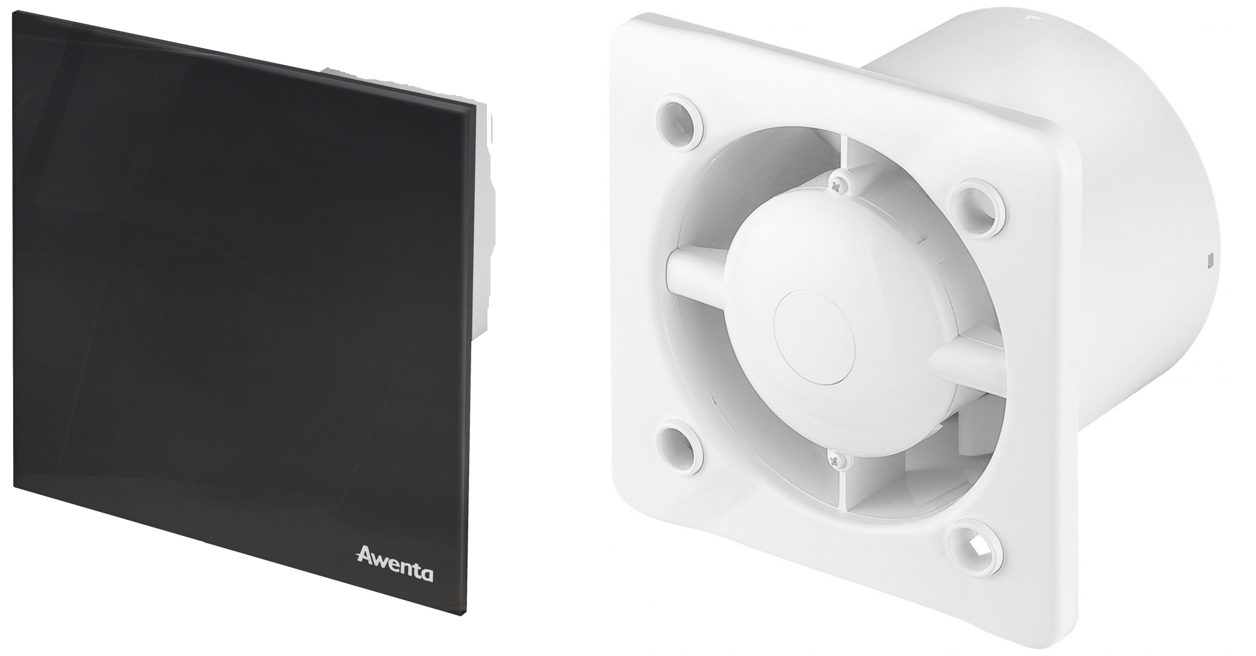 Zestaw Awenta System+ Silent 100H wentylator ścienno-sufitowy z panelem ozdobnym biały/czarny mat (KWS100H, PTCB100M) - Wysyłka w 24h