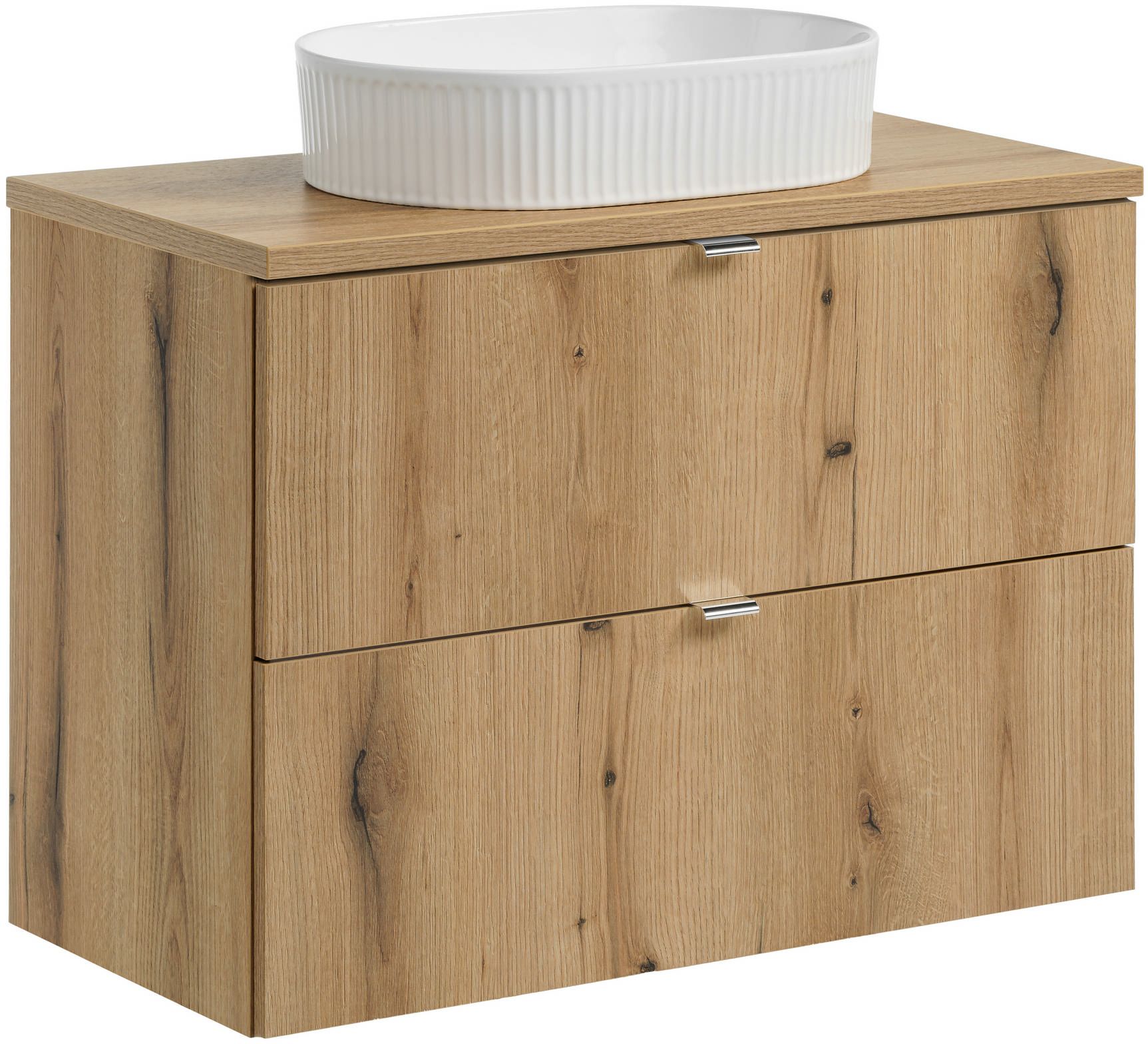 Zestaw Comad Nova Oak szafka z blatem 80 cm wisząca dąb i umywalka Beyond 48x32,5 cm SET-NOA B OAK 80CM S UN BEYOND 5 WH
