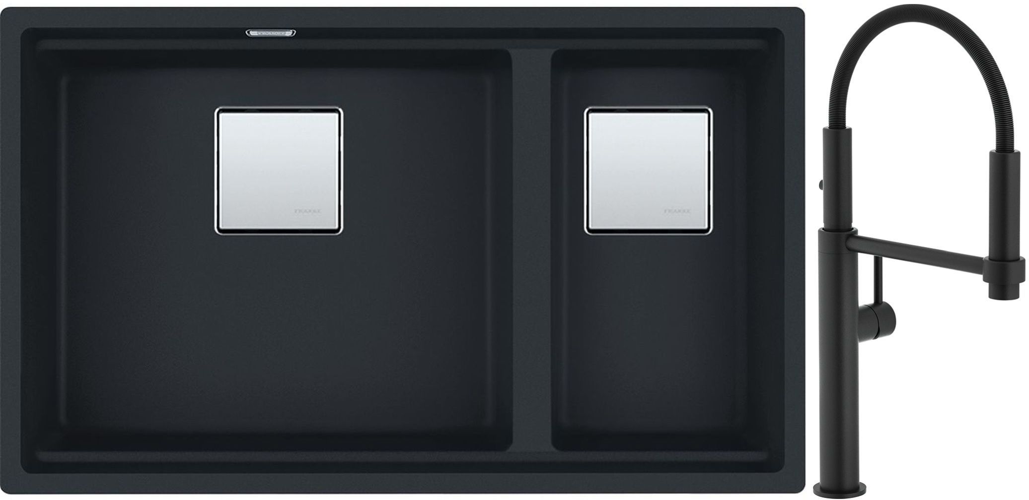 Franke Kanon KNG 120 zlewozmywak 76x46 cm Fragranite czarny mat z baterią kuchenną Pescara 360 czarny mat (1250633004, 1150545136)