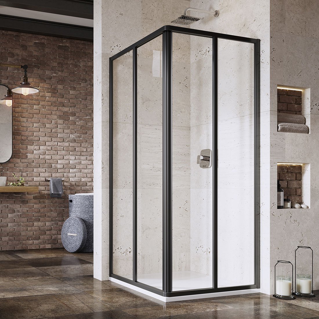 Ravak Supernova SRV2-100 S drzwi prysznicowe 100 cm przesuwne częściowe 1/2 czarny mat/szkło przezroczyste 14VA03O2Z1