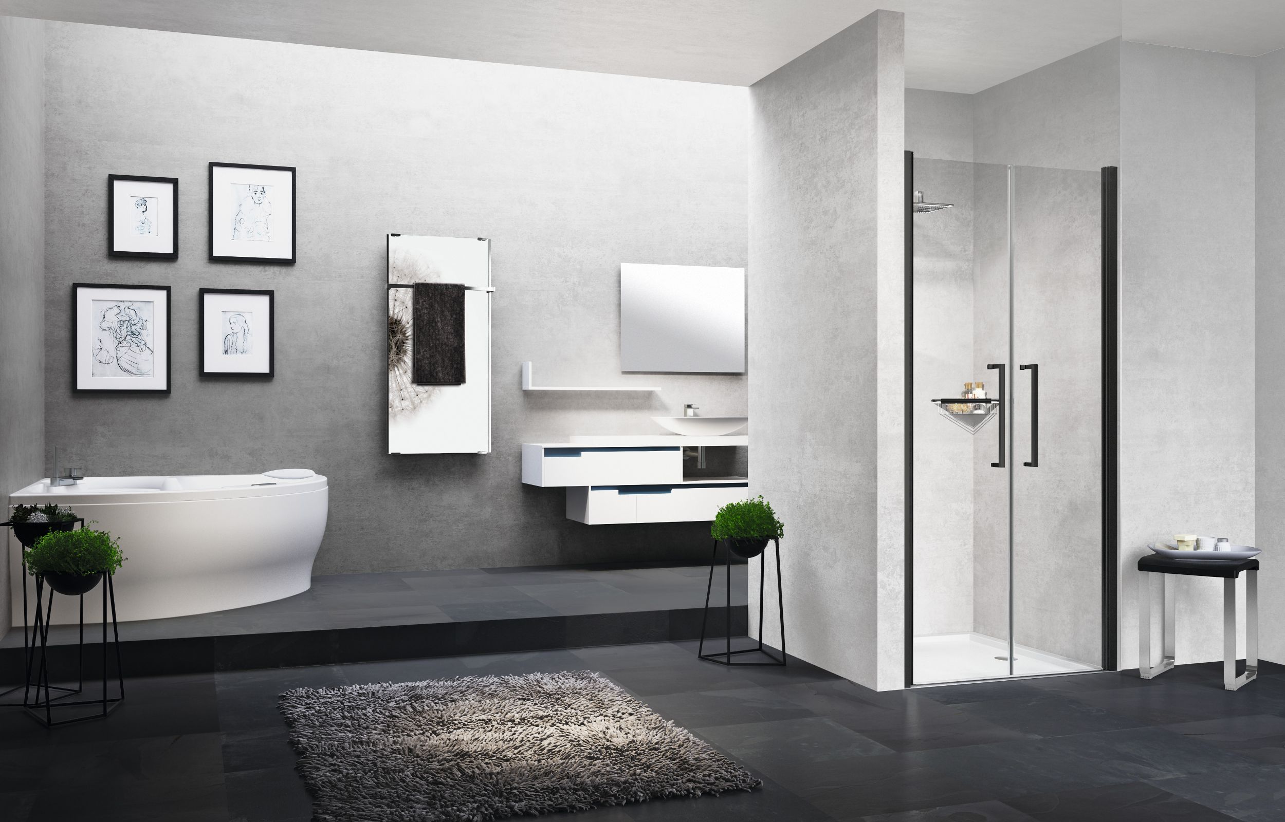 Novellini Young 2.0 2B drzwi prysznicowe 93 cm czarny/szkło przezroczyste Y22B93-1H