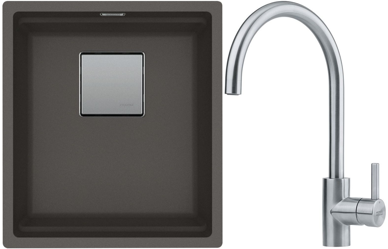 Franke Kanon KNG 110-37 zlewozmywak granitowy 46x41 cm łupkowy szary z baterią kuchenną Eos Neo stal szlachetna (1250716370, 1150590044)