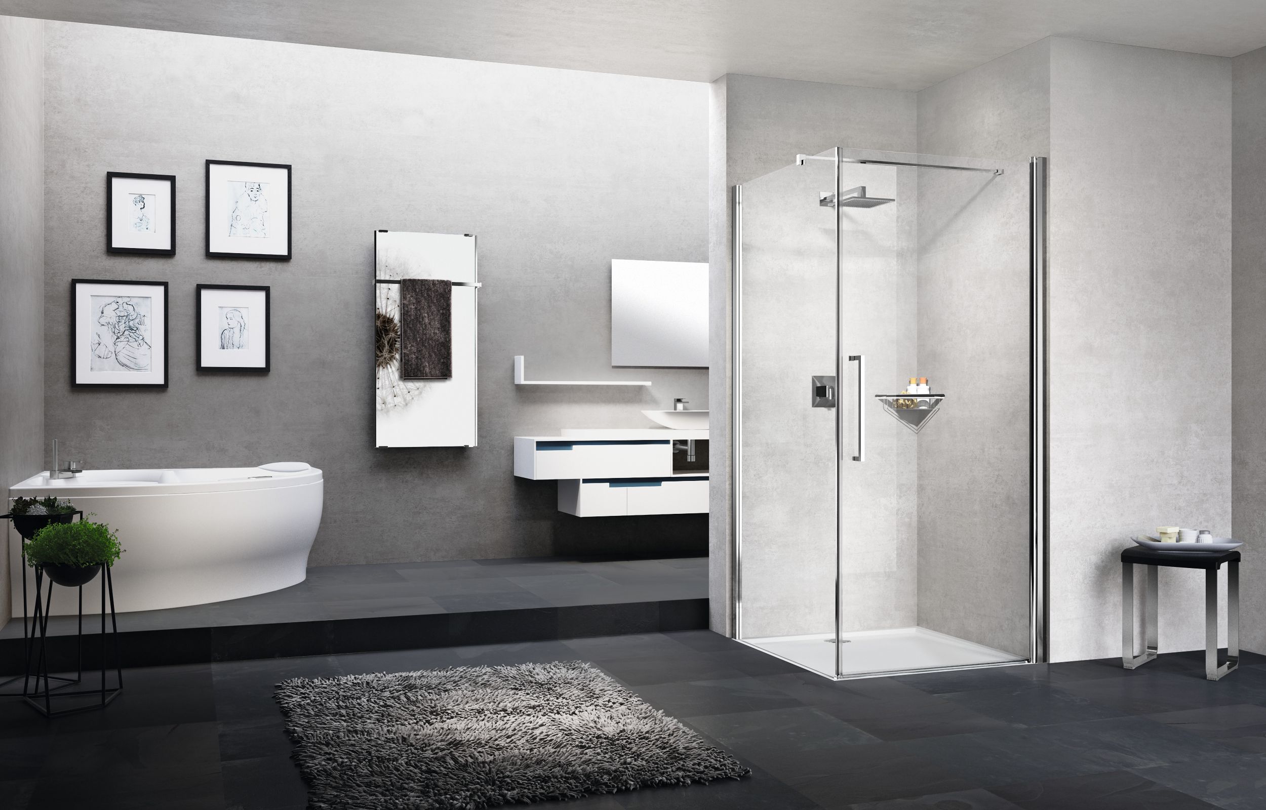 Novellini Young 2.0 G+F ścianka prysznicowa 97 cm boczna srebrna/szkło przezroczyste Y2FG97-1B