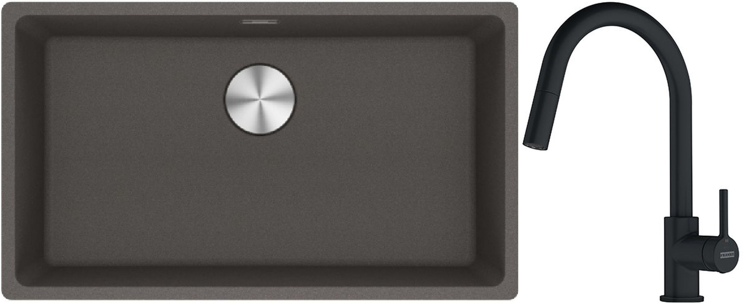 Franke Maris MRG 110-72 zlewozmywak granitowy 75,3x43,3 cm szary/grafitowy/onyx z baterią kuchenną Lina czarny mat (1250716377, ...
