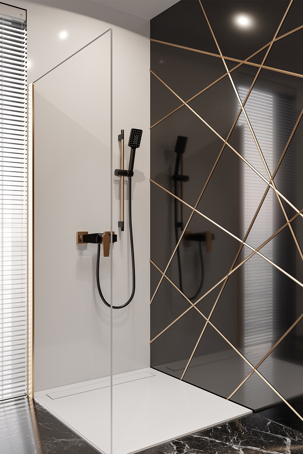 Invena Midnight Trend zestaw prysznicowy ścienny czarny mat/różowe złoto AU-35-014