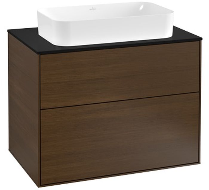 Villeroy & Boch Finion szafka 80 cm podumywalkowa wisząca Glass Black Matt/Walnut Veneer F22200GN