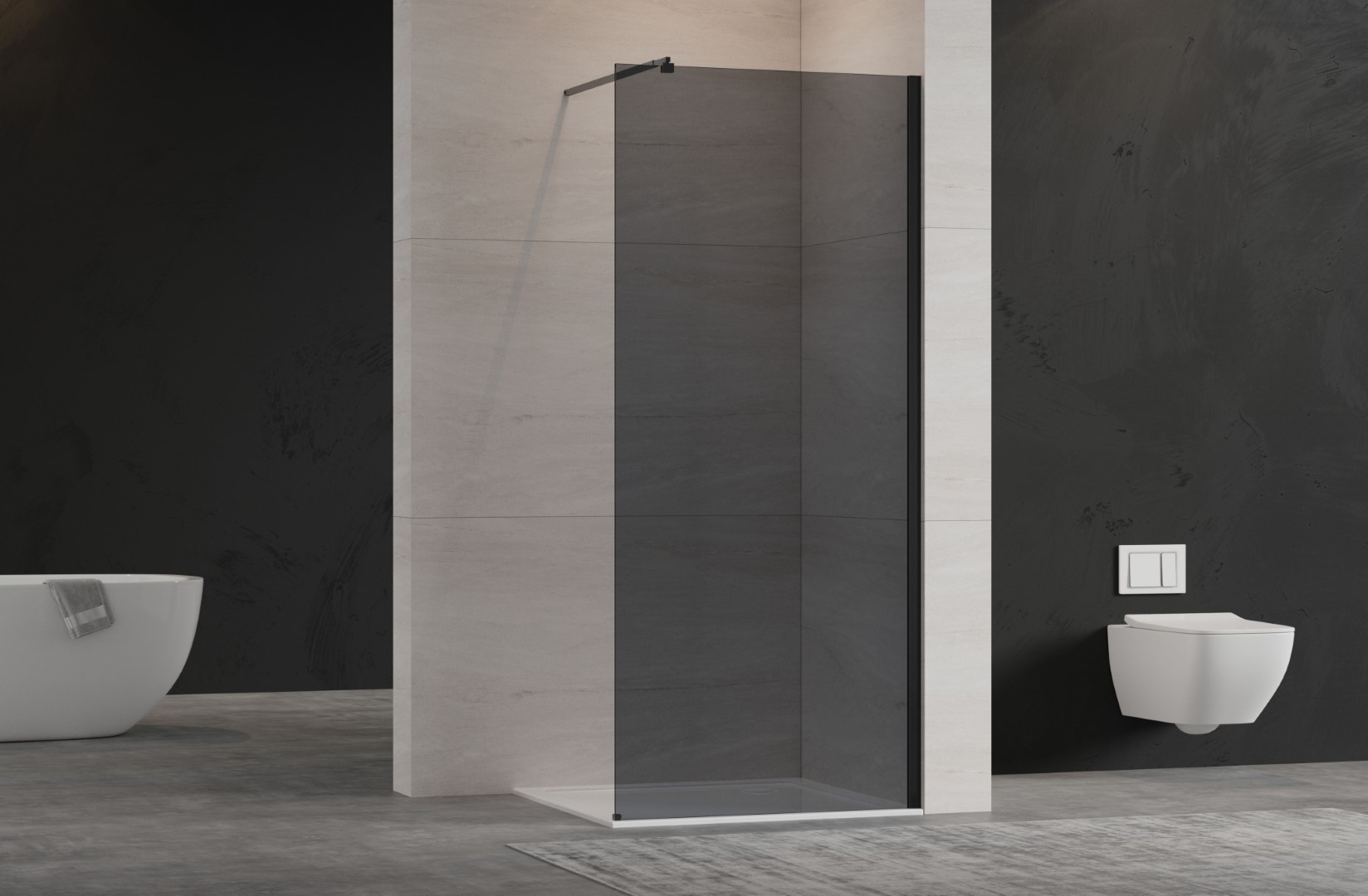 Invena ścianka prysznicowa walk-in 120 cm czarny półmat/szkło grafitowe AK-32-123