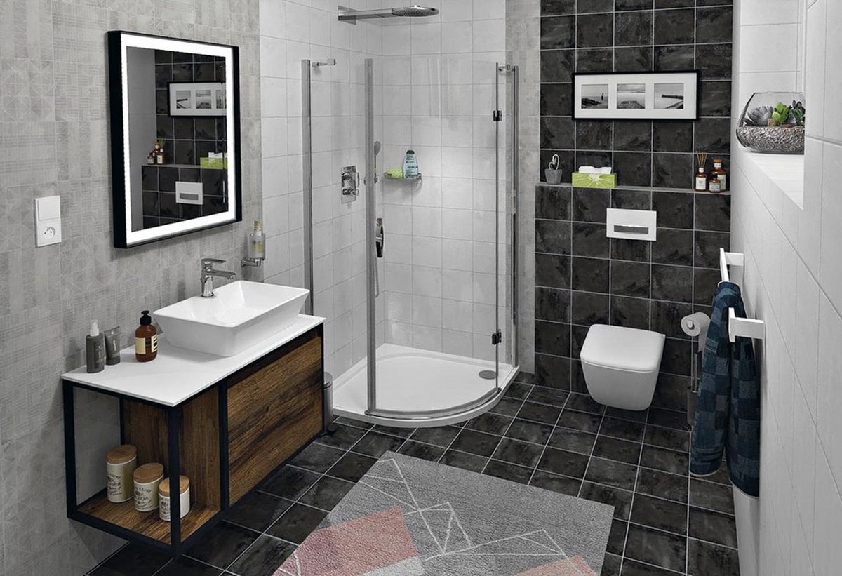 Sapho Skara szafka 80 cm podumywalkowa wisząca czarny mat/dąb Collingwood CG003-1919