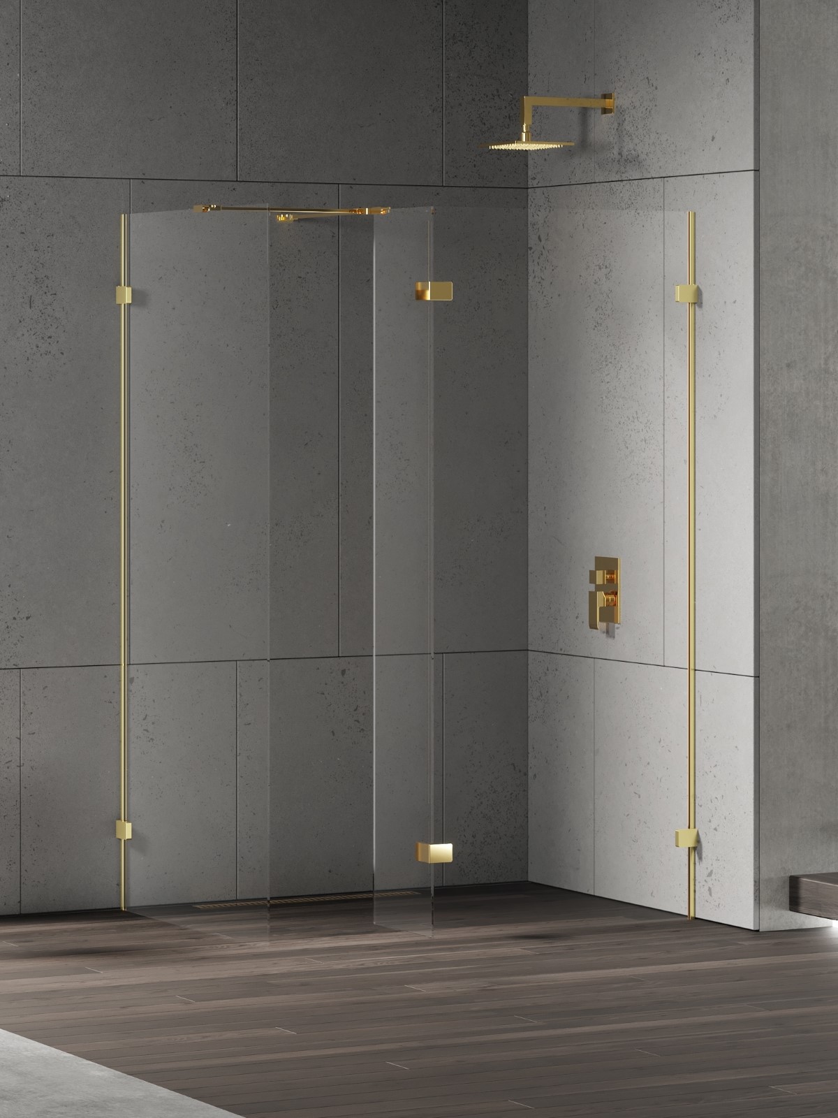 New Trendy Eventa Gold Shine ścianka prysznicowa walk-in 90 cm złoty połysk/szkło przezroczyste EXK-4865