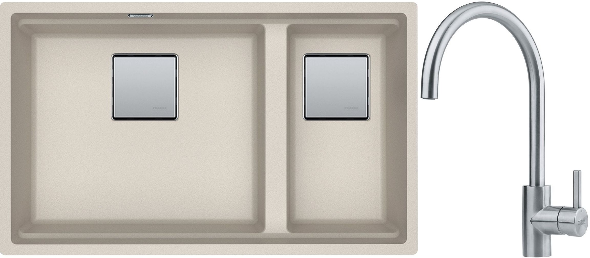 Franke Kanon KNG 120 zlewozmywak 76x46 cm Fragranite orzechowy z baterią kuchenną Eos Neo stal szlachetna (1250528634, 1150590044)