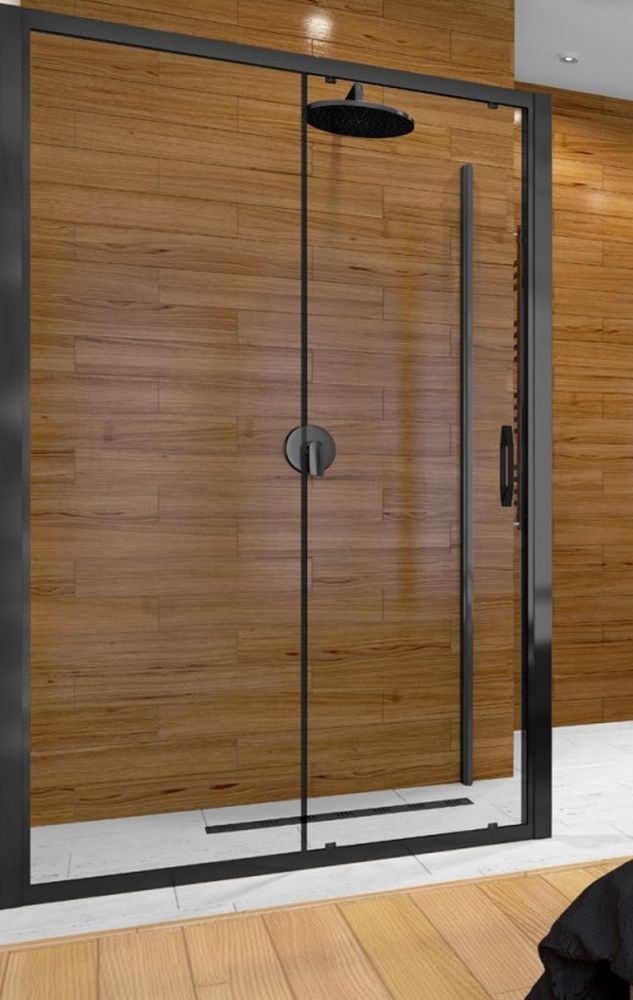 Hüppe Ena 2.0 Black Edition 4-kąt ścianka prysznicowa 100 cm boczna czarny mat/szkło przezroczyste Anti-Plaque 140512.123.322