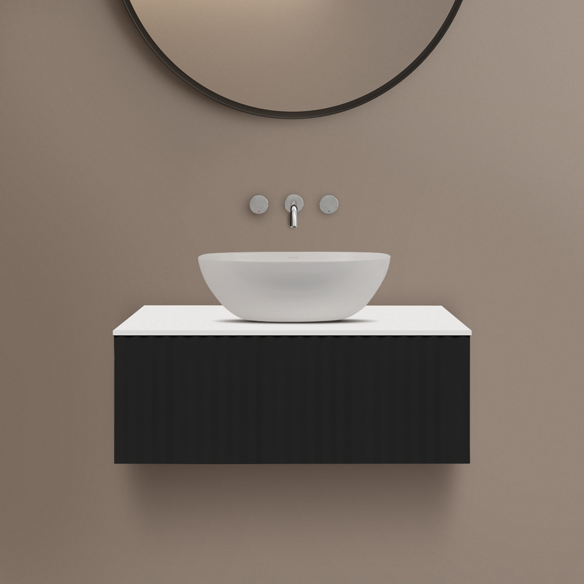 Ksuro 02 szafka 80 cm podumywalkowa wisząca z blatem biały mat/czarny mat 58010030 - Wysyłka w 24h
