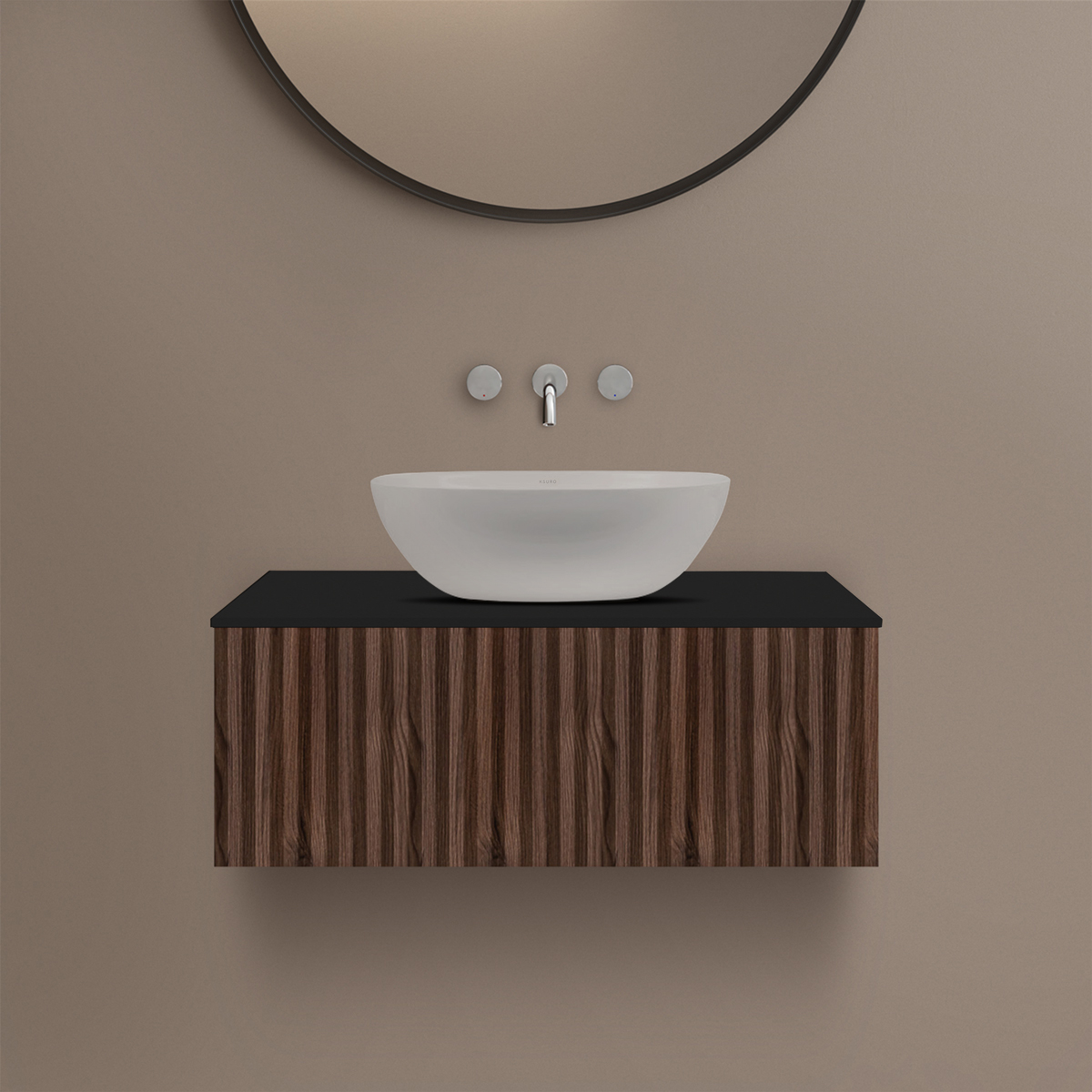 Ksuro 02 szafka 80 cm podumywalkowa wisząca z blatem orzech/czarny mat 58006006 - Wysyłka w 24h