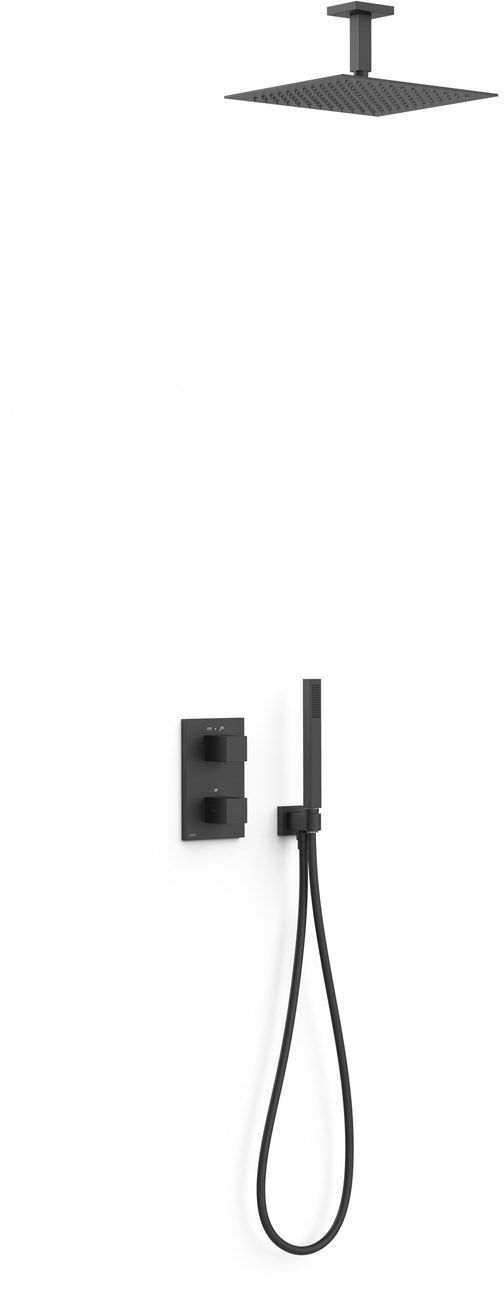 Tres Therm-Box zestaw prysznicowy podtynkowy termostatyczny z deszczownicą czarny mat 00625003NM