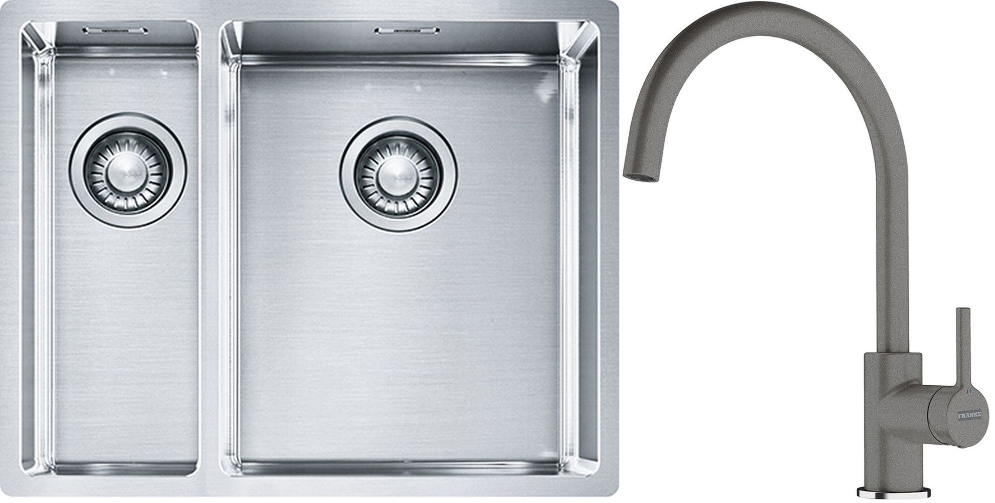 Franke Box BXX 260/160-34-16 zlewozmywak 56x45 cm stalowy z baterią kuchenną Lina kamienny szary (1270369916, 1150626022)