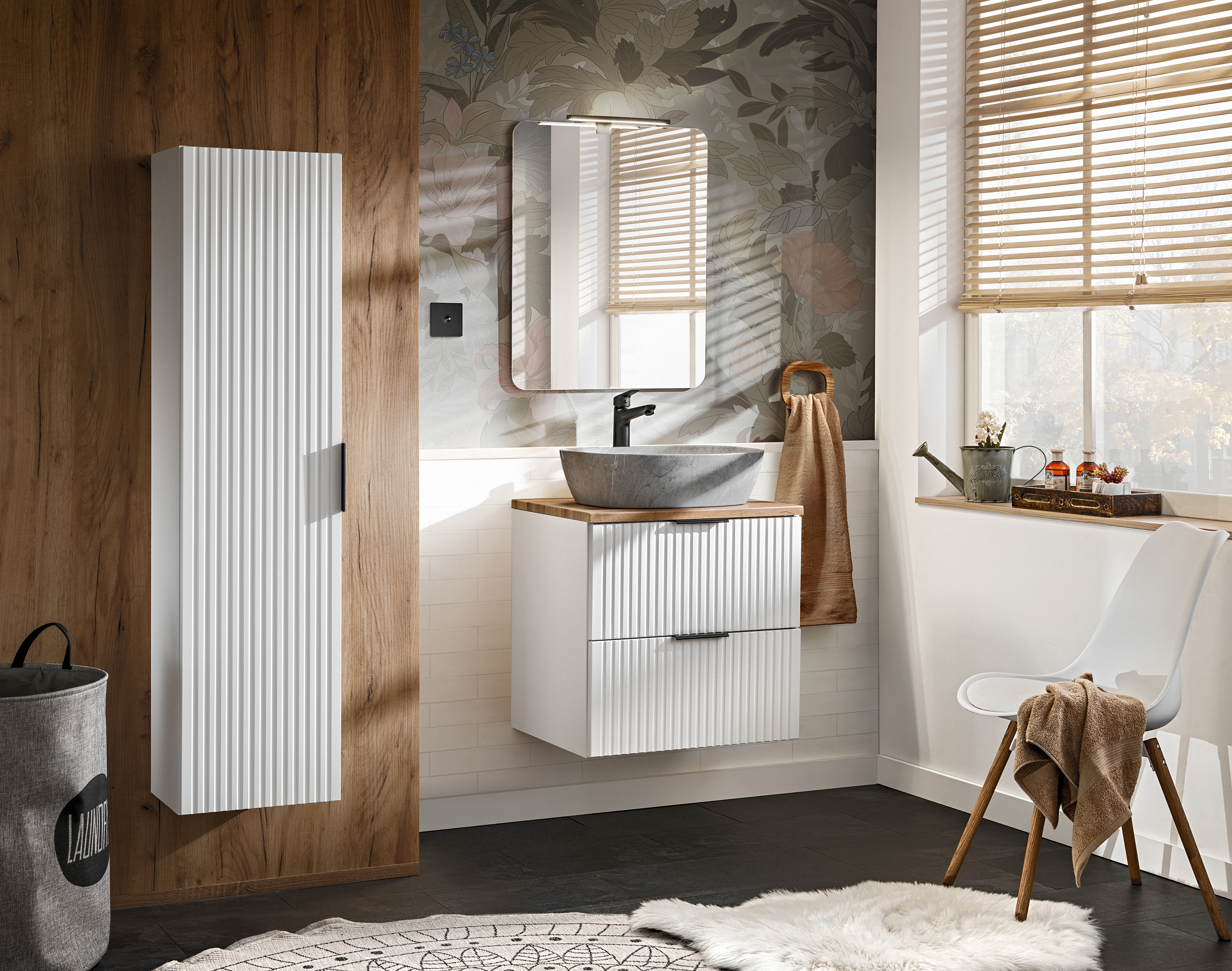 Zestaw Comad Adel White szafka 60x46 cm podumywalkowa wisząca biała z blatem, umywalką, szafką boczną i lustrem SET -ADW B 60 CM UN ...