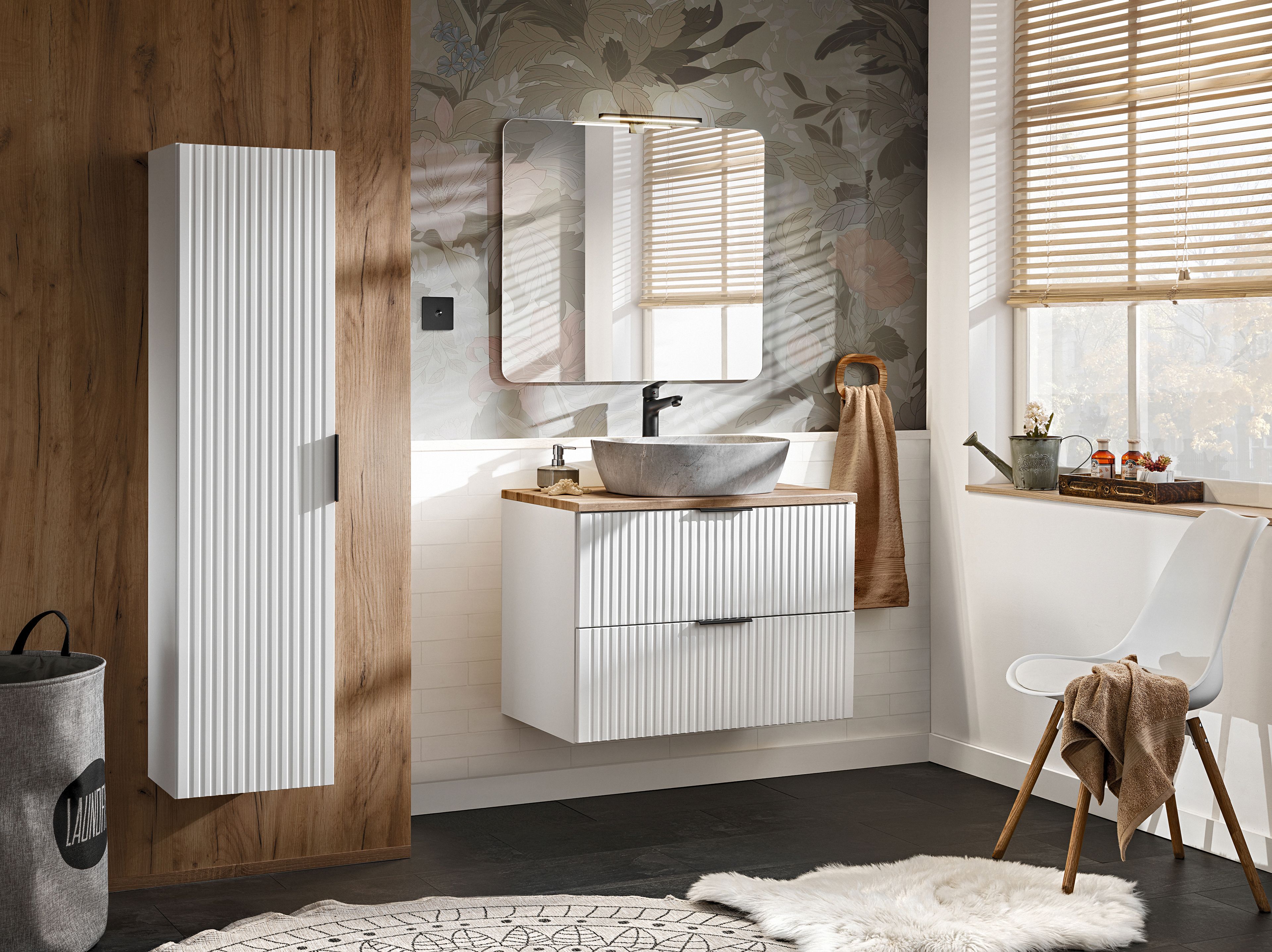 Zestaw Comad Adel White szafka 80x46 cm podumywalkowa wisząca biała z blatem, umywalką, szafką boczną i lustrem SET -ADW B 80 CM ANNA 2