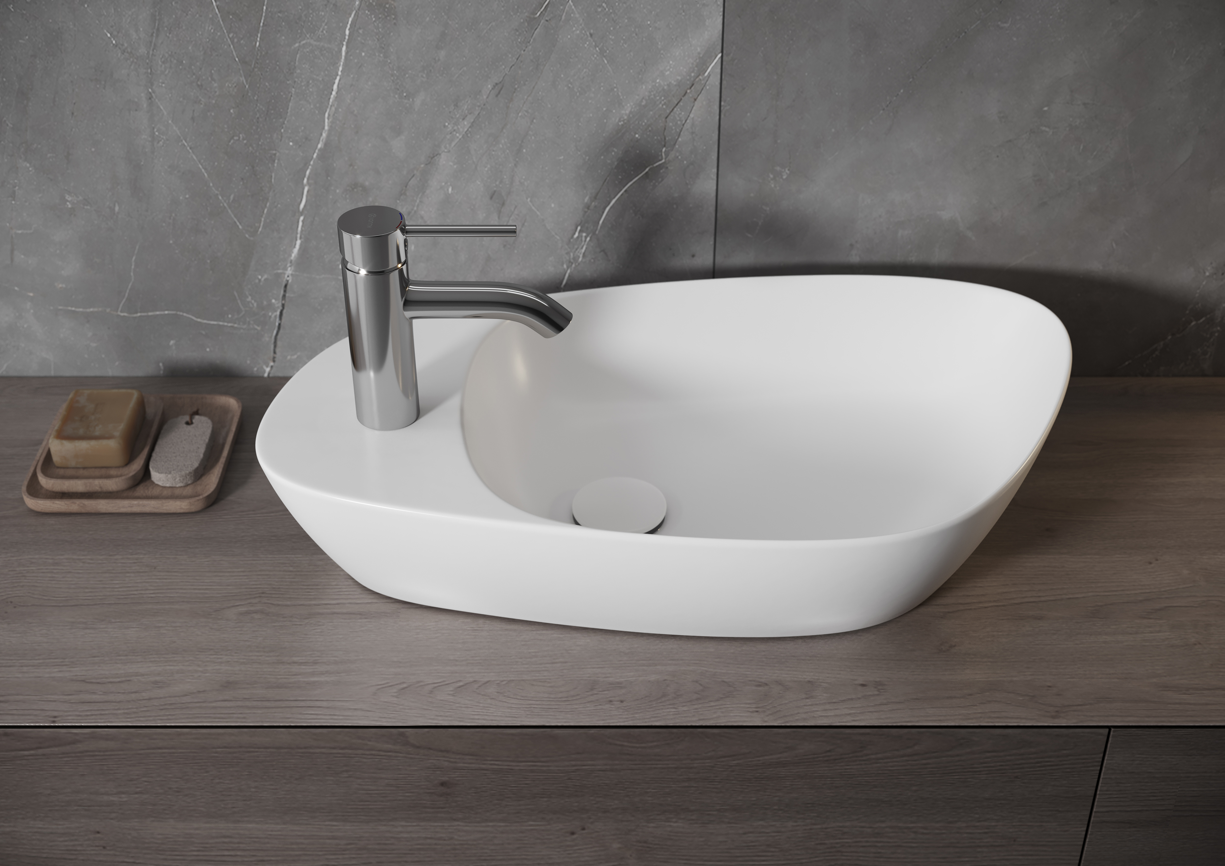 Meissen Keramik Kontra umywalka 60x40 cm nablatowa asymetryczna biały mat K682-009