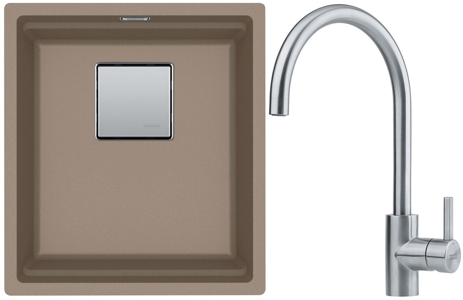 Franke Kanon KNG 110-37 zlewozmywak 37x42 cm Fragranite cappuccino z baterią kuchenną Eos Neo stal szlachetna (1250528629, 1150590044)