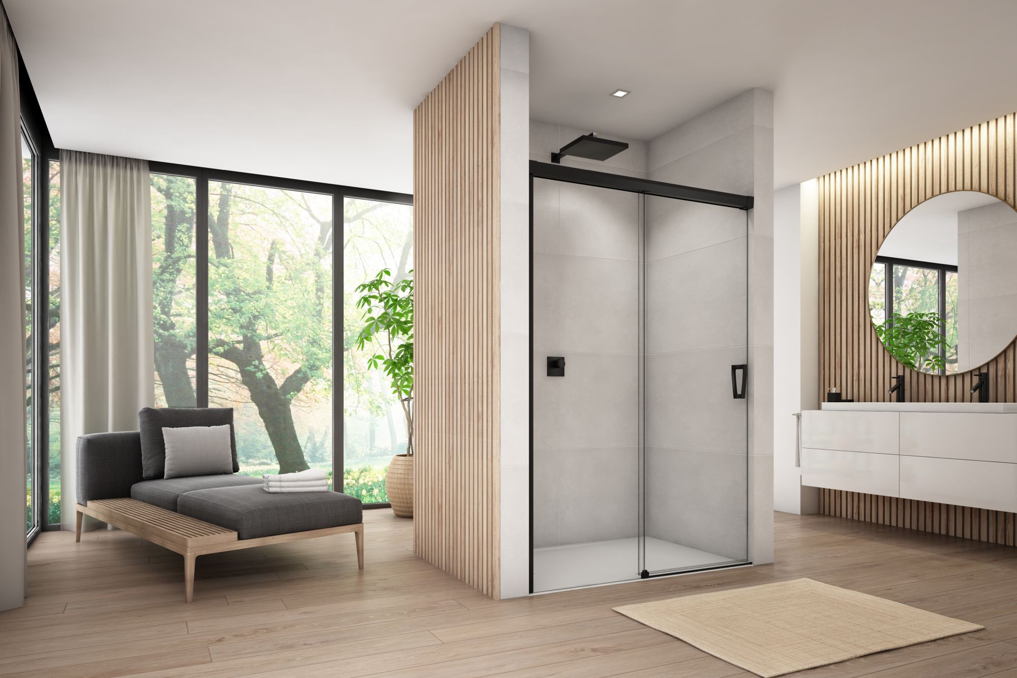 SanSwiss Cadura drzwi prysznicowe 150 cm lewe czarny mat/szkło przezroczyste CAS2G1500607